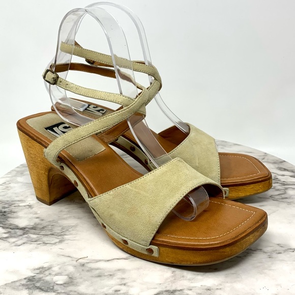 VTG Y2K Victorias Secret Allie Square Toe Wood Platform Clog Sandal 8 Bohemian - Picture 1 of 16